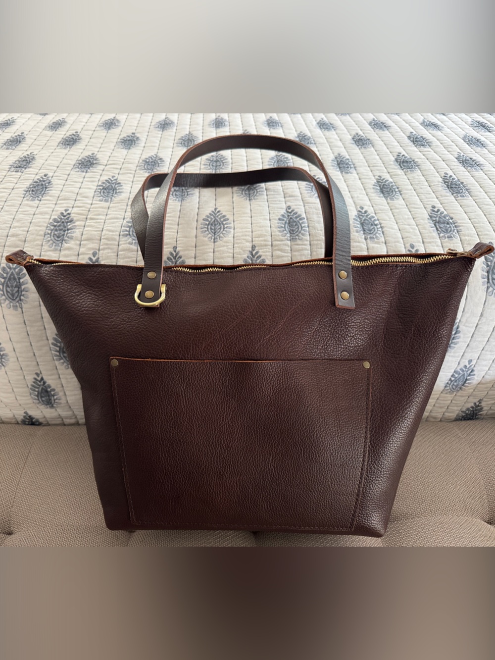 Portland Leather Goods Large zippered tote in coldbrew